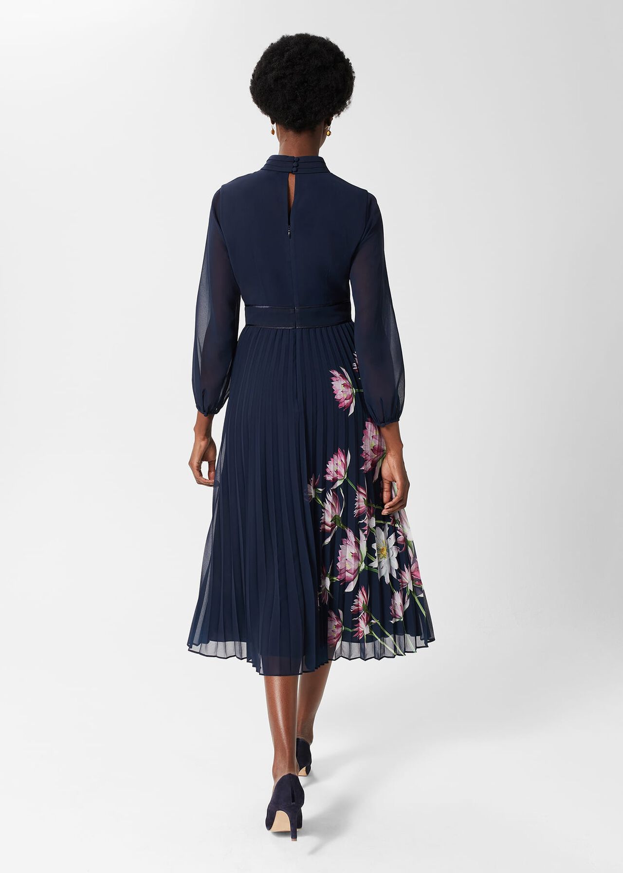 Deanna Pleated Floral Dress, Navy Multi, hi-res