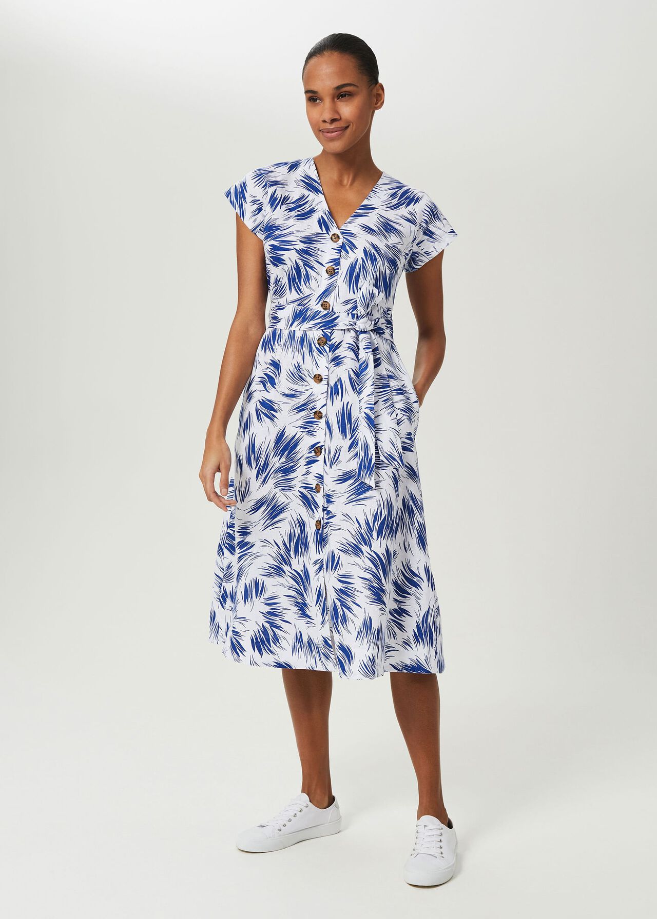 Rory Linen Dress, Ivory Blue, hi-res