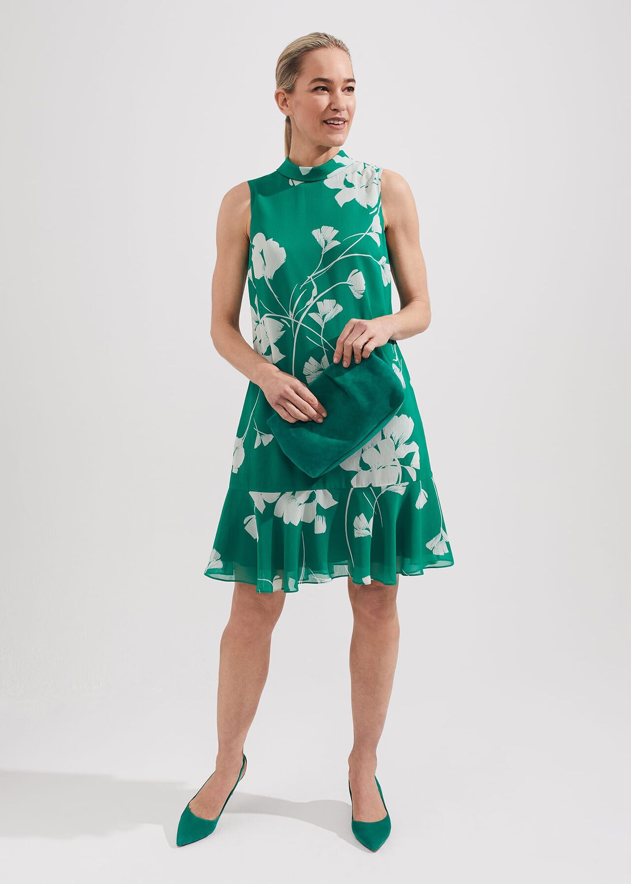 Madeline Floral A Line Dress, Green Ivory, hi-res