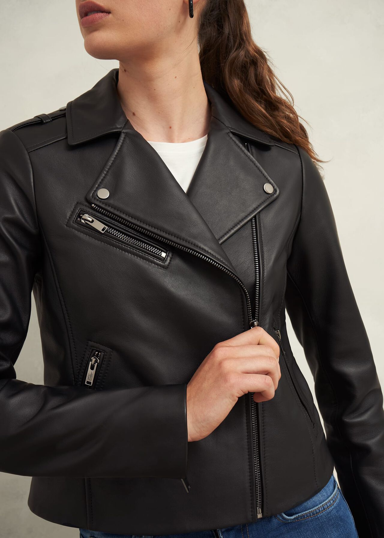 Darby Leather Jacket, Black, hi-res