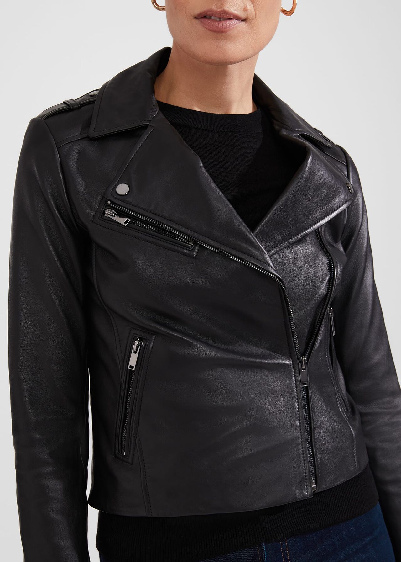 Darby Leather Jacket, Black, hi-res