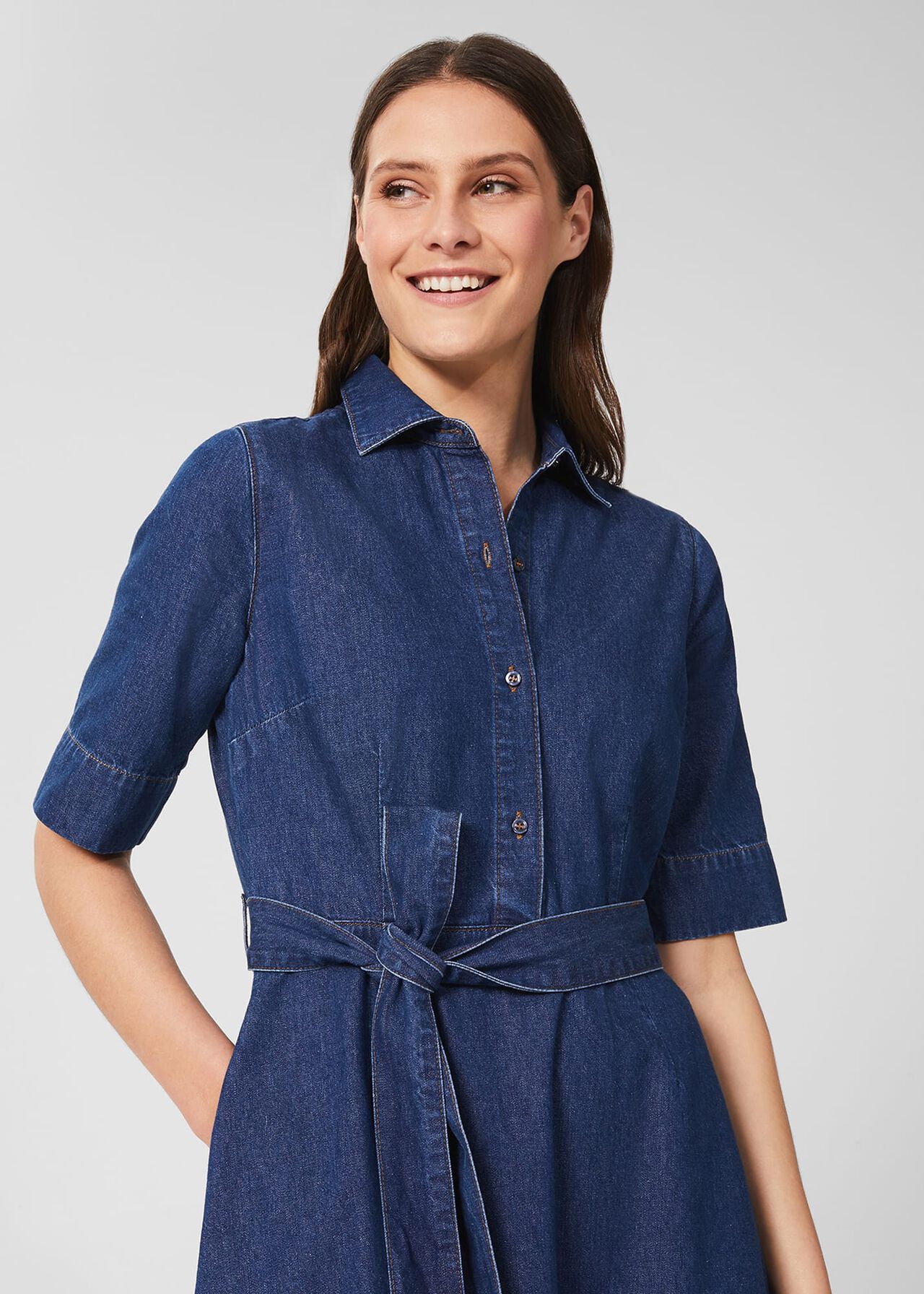 Fern Fit And Flare Denim Dress, Blue, hi-res