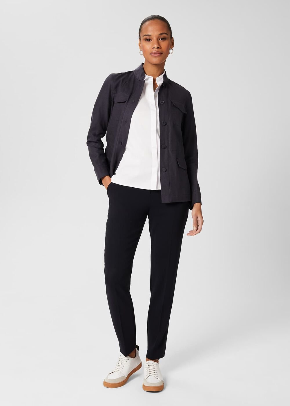 Sleeveless Vic Cotton Shirt , White, hi-res