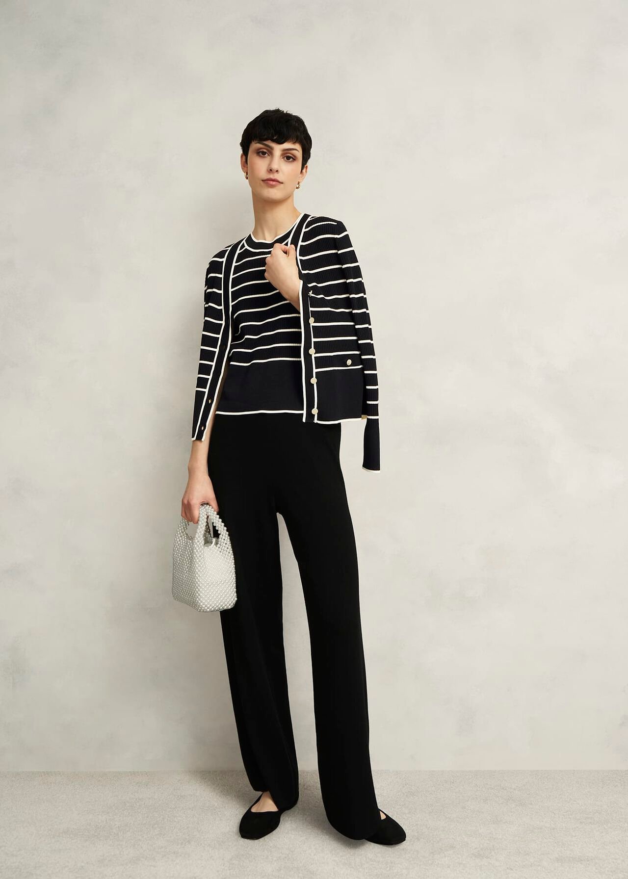 Navy Belmont Striped Knitted Vest Top, Black Cream, hi-res