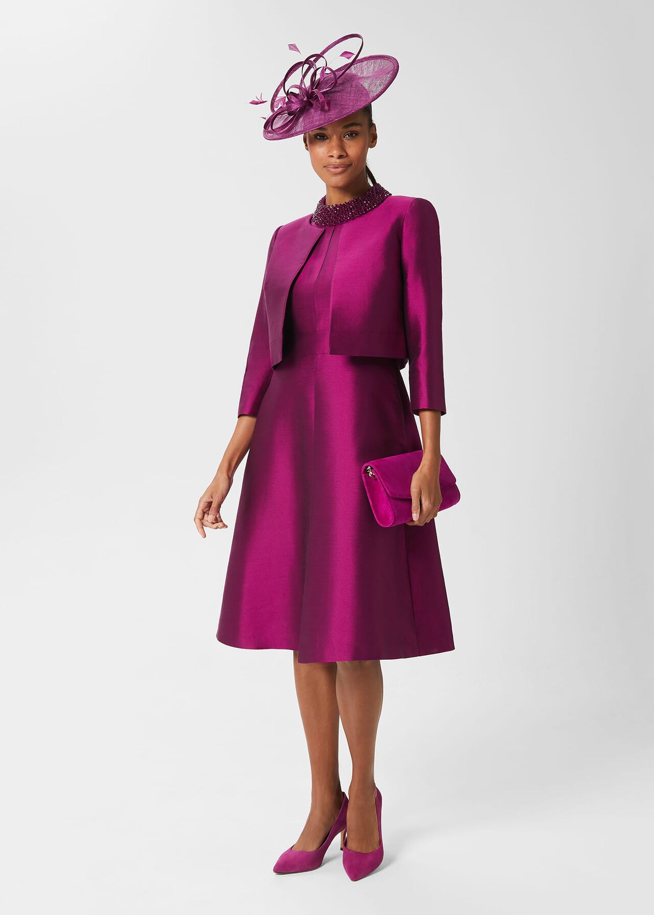 Marcella Silk Blend Beaded Dress, Berry Purple, hi-res