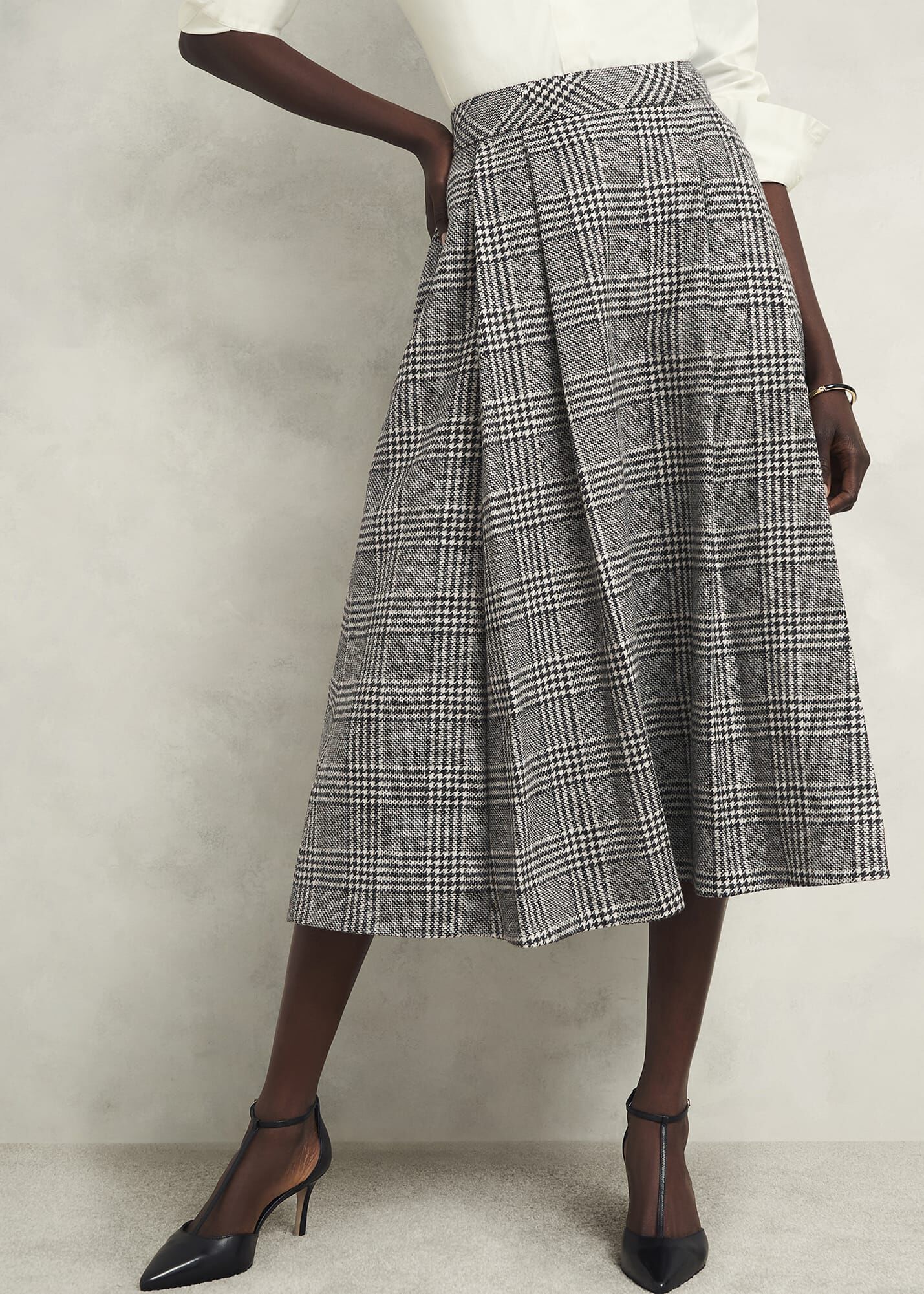 【BAON】Beno banding check wool long skirt 317_KW40249-KHK_SK40205-