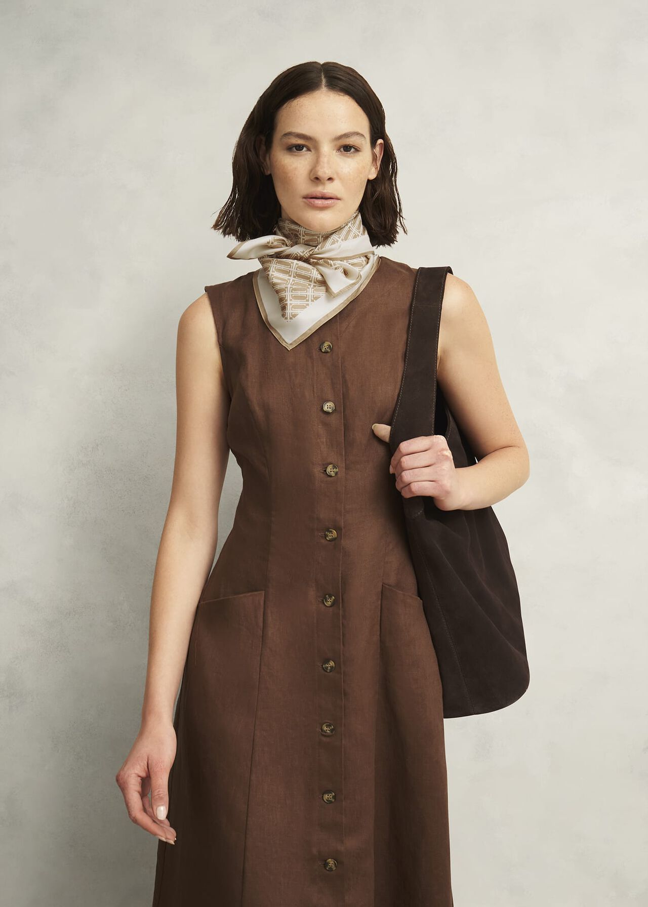 Milena Silk Scarf, Cream Camel, hi-res