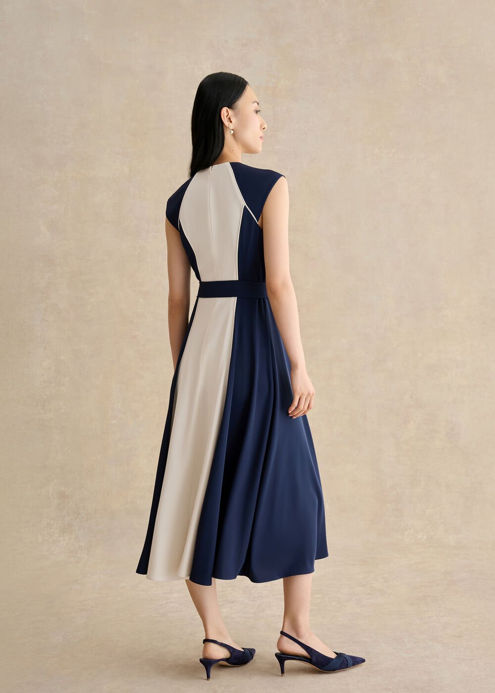 Andrea Colourblock Dress, Navy Cream, hi-res