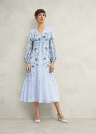 Petite Caversham Floral Silk Dress, Blue Multi, hi-res