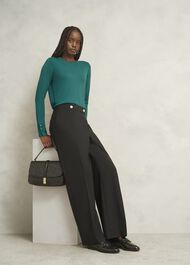 Dark Green Penny Merino Wool Crew Neck Knitted Jumper, Deep Lake Green, hi-res
