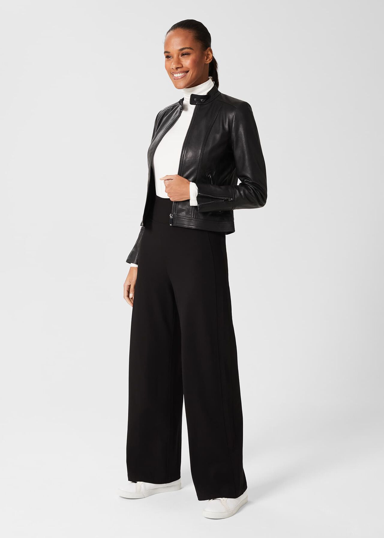 Dana Wide Leg Jersey Trousers, Black, hi-res