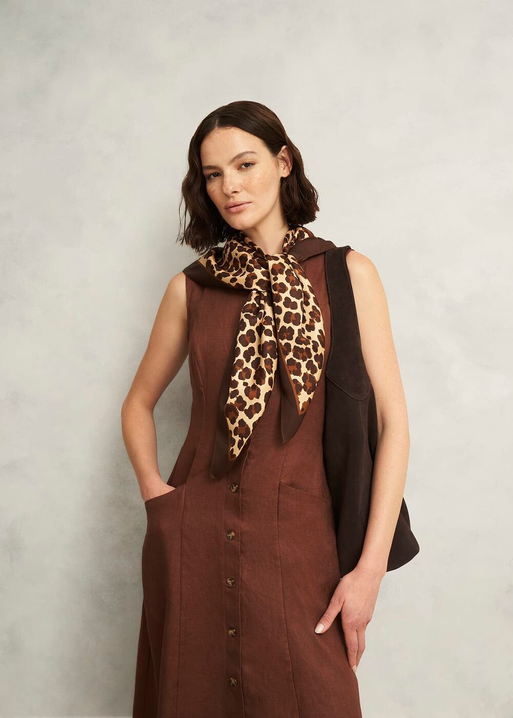 Bria Silk Leopard Scarf, Brown Multi, hi-res