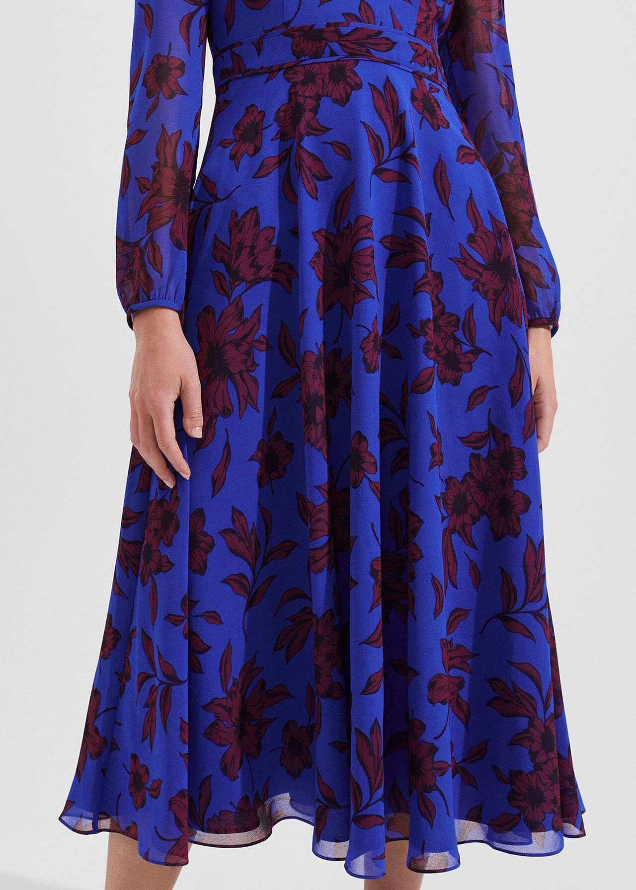 Petite Aurora Fit and Flare Printed Dress, Blue Burgundy, hi-res