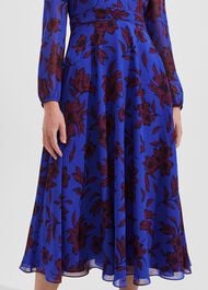 Petite Aurora Fit and Flare Printed Dress, Blue Burgundy, hi-res