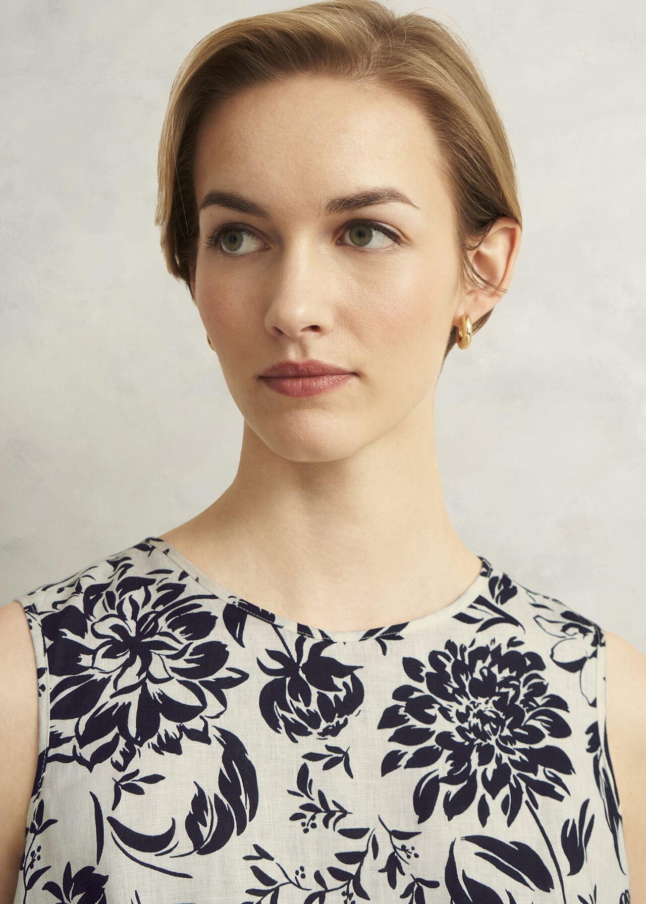 Maura Linen Top, Cream Navy, hi-res