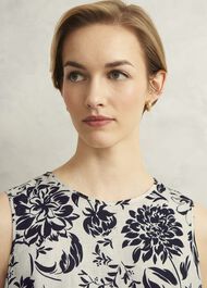 Maura Linen Top, Cream Navy, hi-res