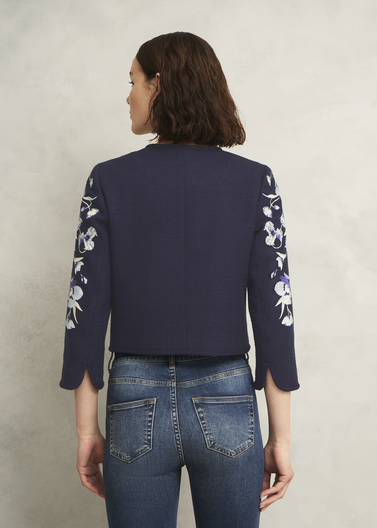 Hinton Floral Embroidered Tweed Jacket , Midnight Navy, hi-res