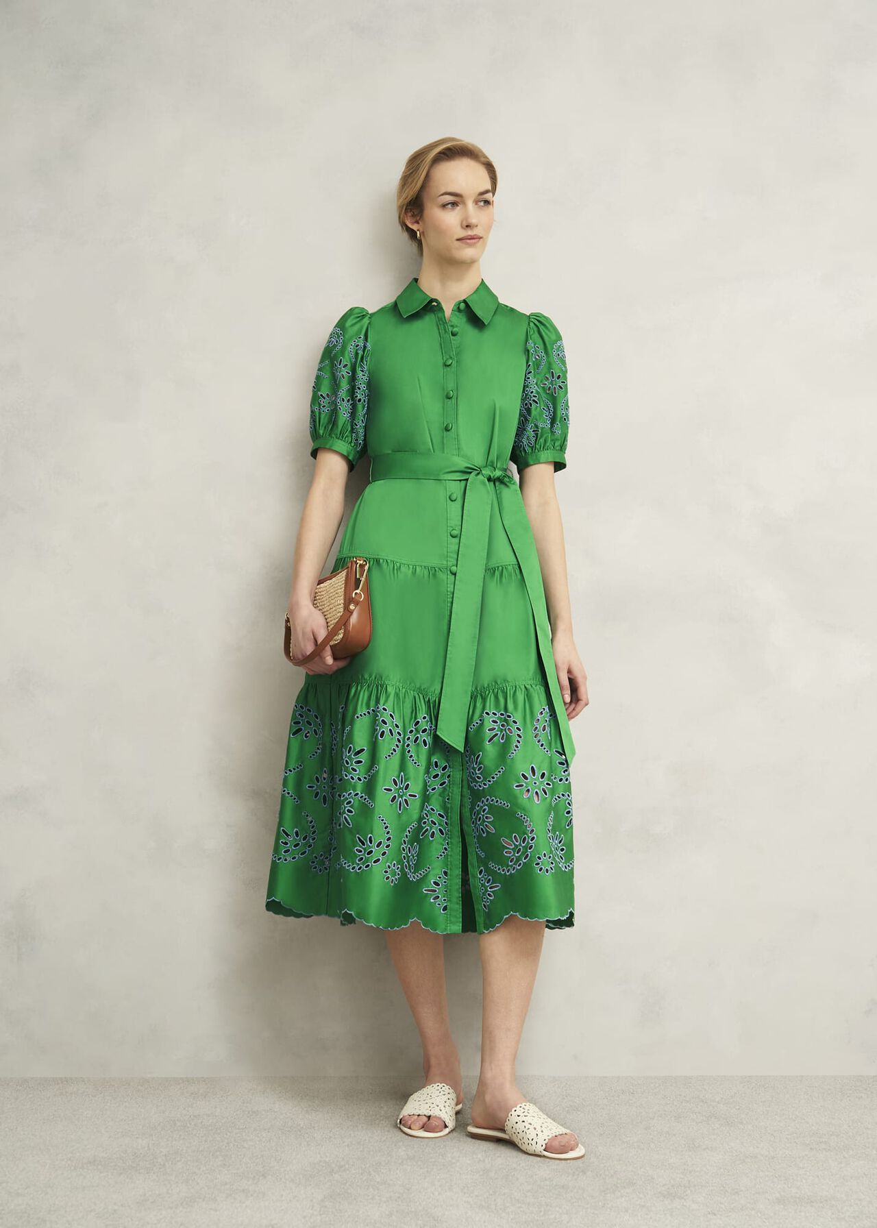 Rosette Broderie Dress, Cilantro Green, hi-res