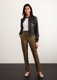 Lindley Leather Bomber Jacket, Black, hi-res