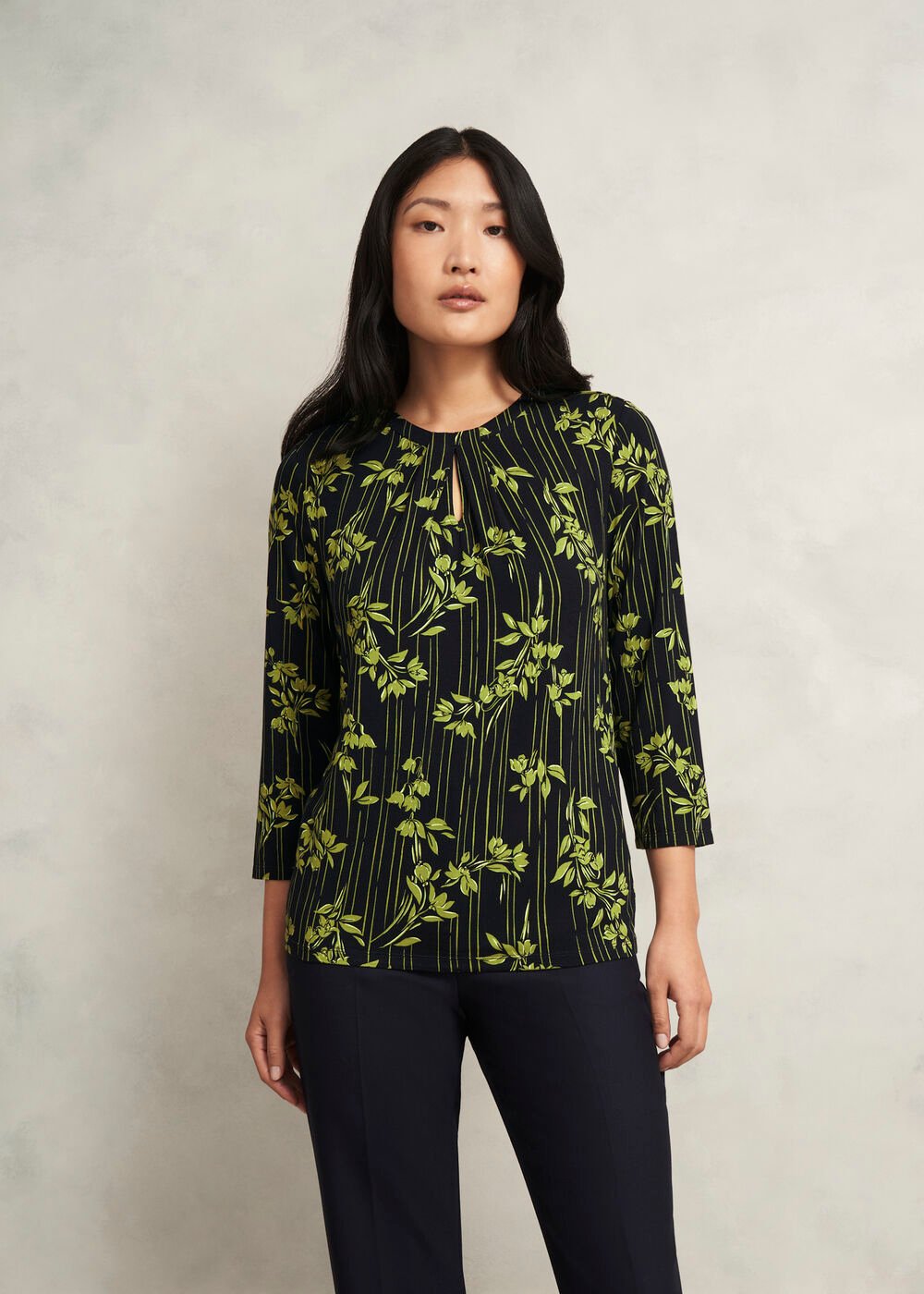Julia Printed Top, Navy Green, hi-res