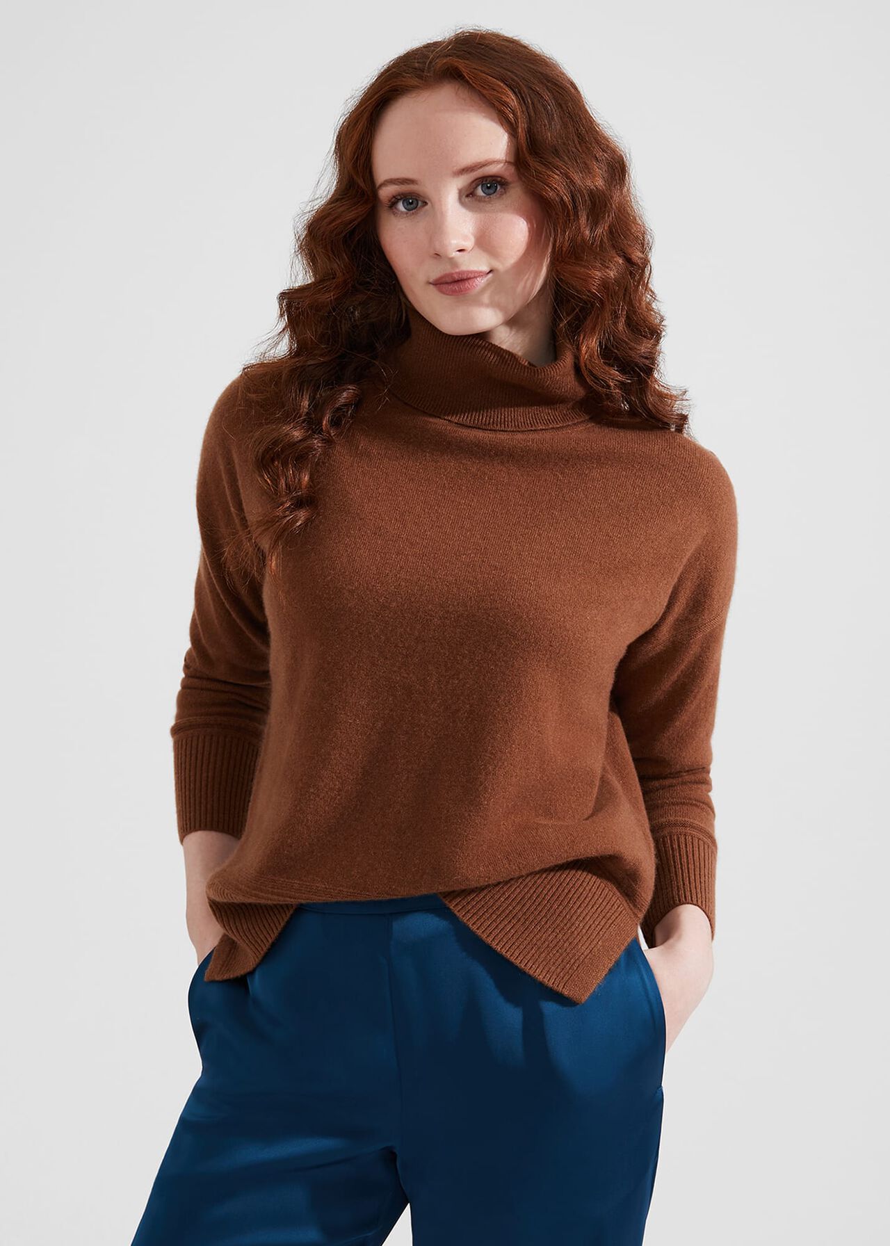 Delora Cashmere Roll Neck Jumper, Hobbs Vicuna, hi-res