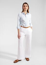 Petite Lynn Linen Trousers, White, hi-res