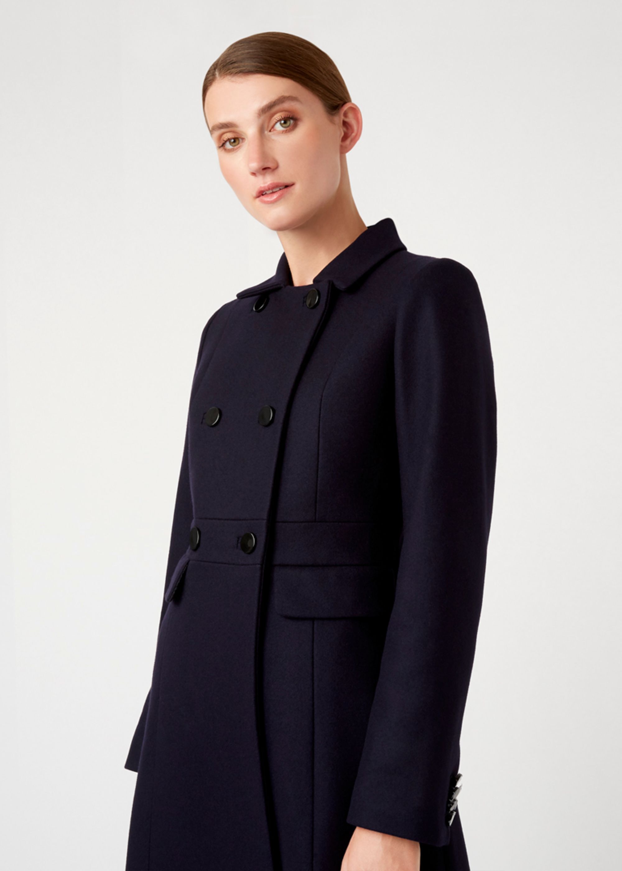 hobbs navy coat with red piping