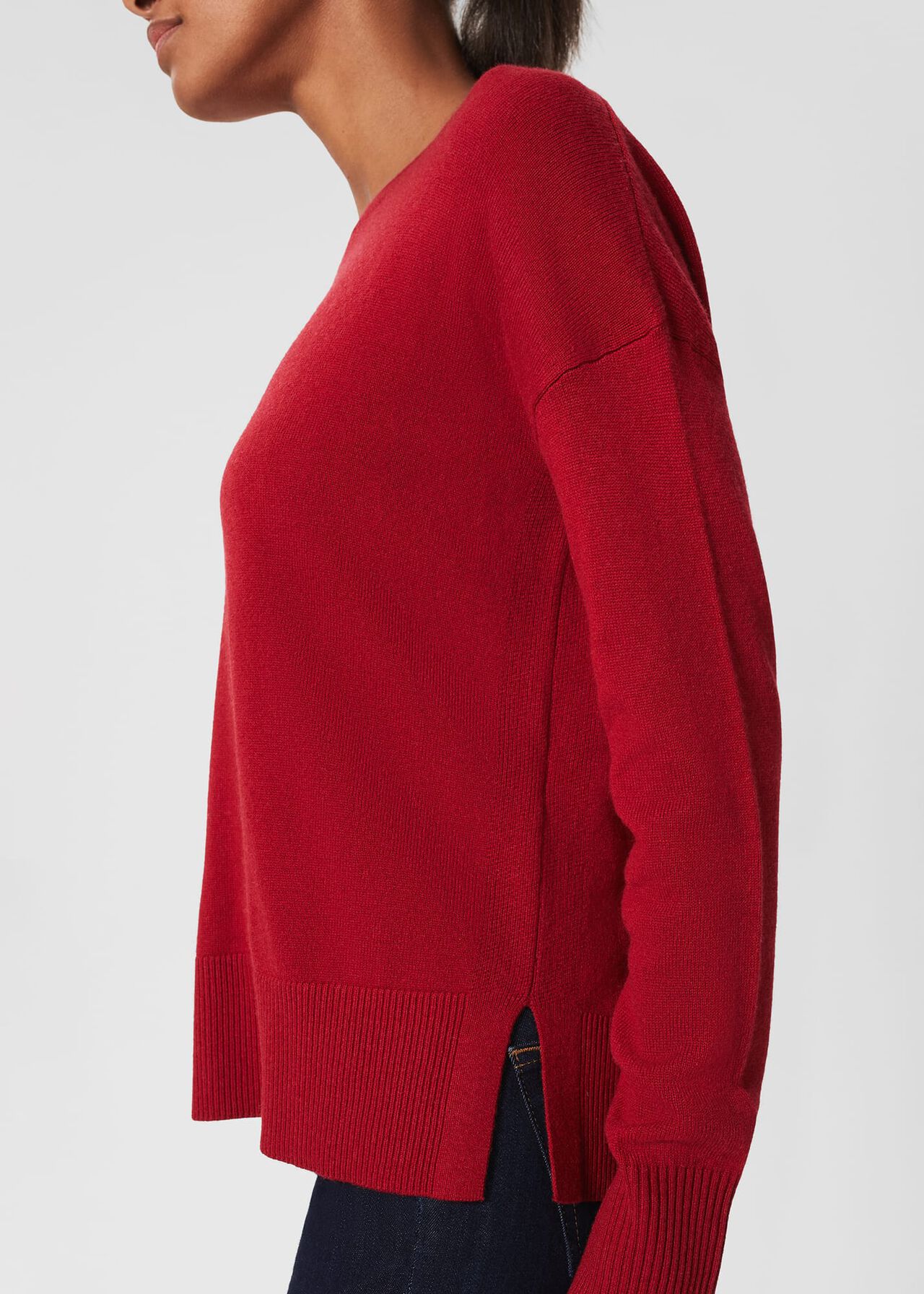 Lydia Button Jumper With Cashmere, Red, hi-res