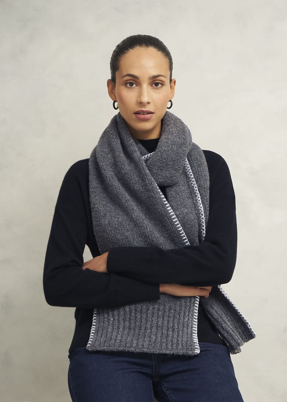 Brea Boucle Scarf, Grey Ivory, hi-res