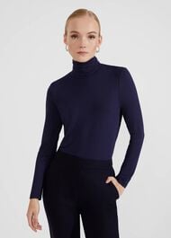 Mischa Roll Neck Top, Midnight Navy, hi-res
