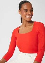 Debbie Double Fronted Top, Coral Red, hi-res