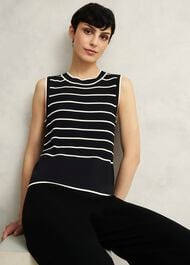 Navy Belmont Striped Knitted Vest Top, Black Cream, hi-res