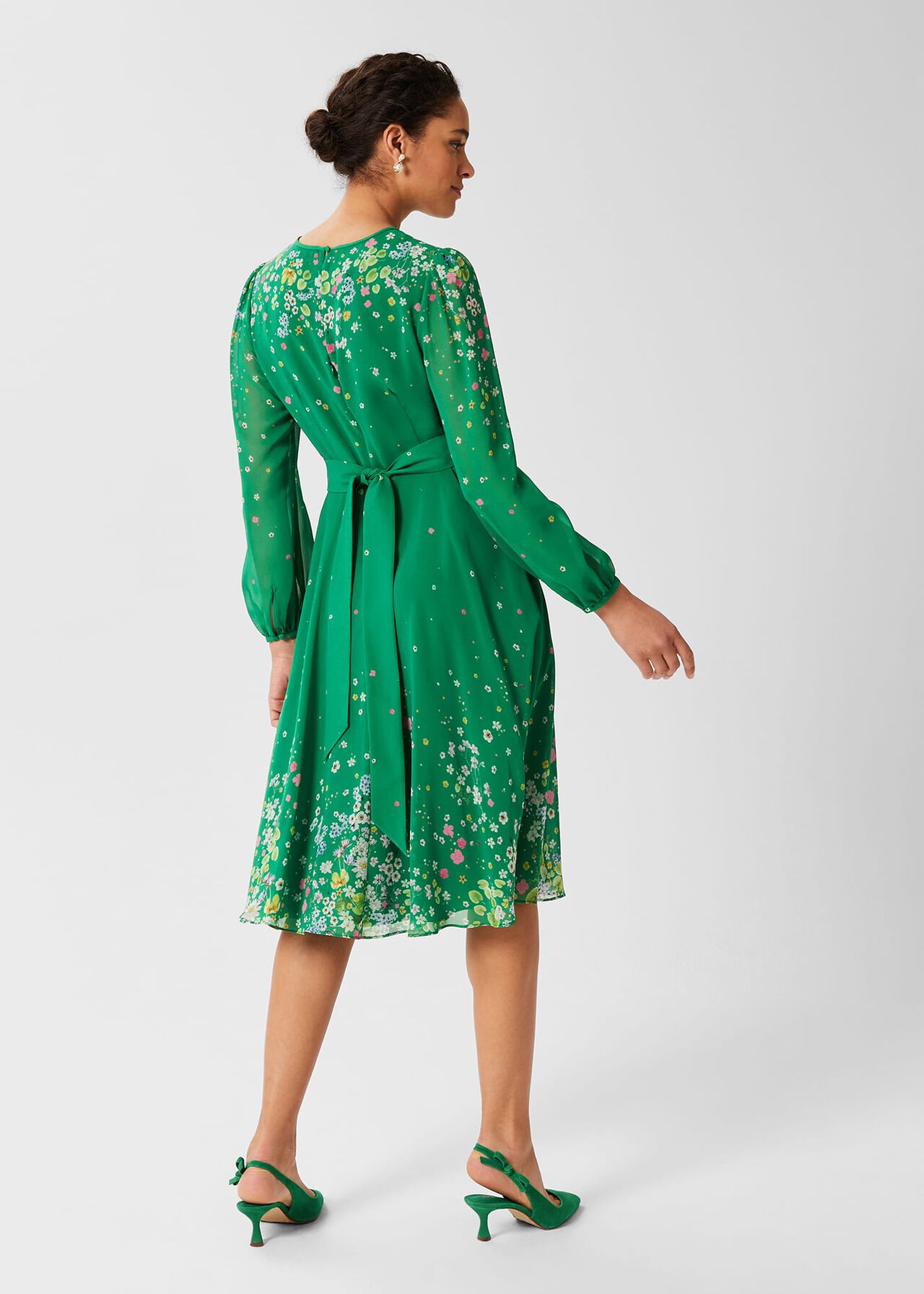 Maria Floral Fit And Flare Dress, Green Multi, hi-res