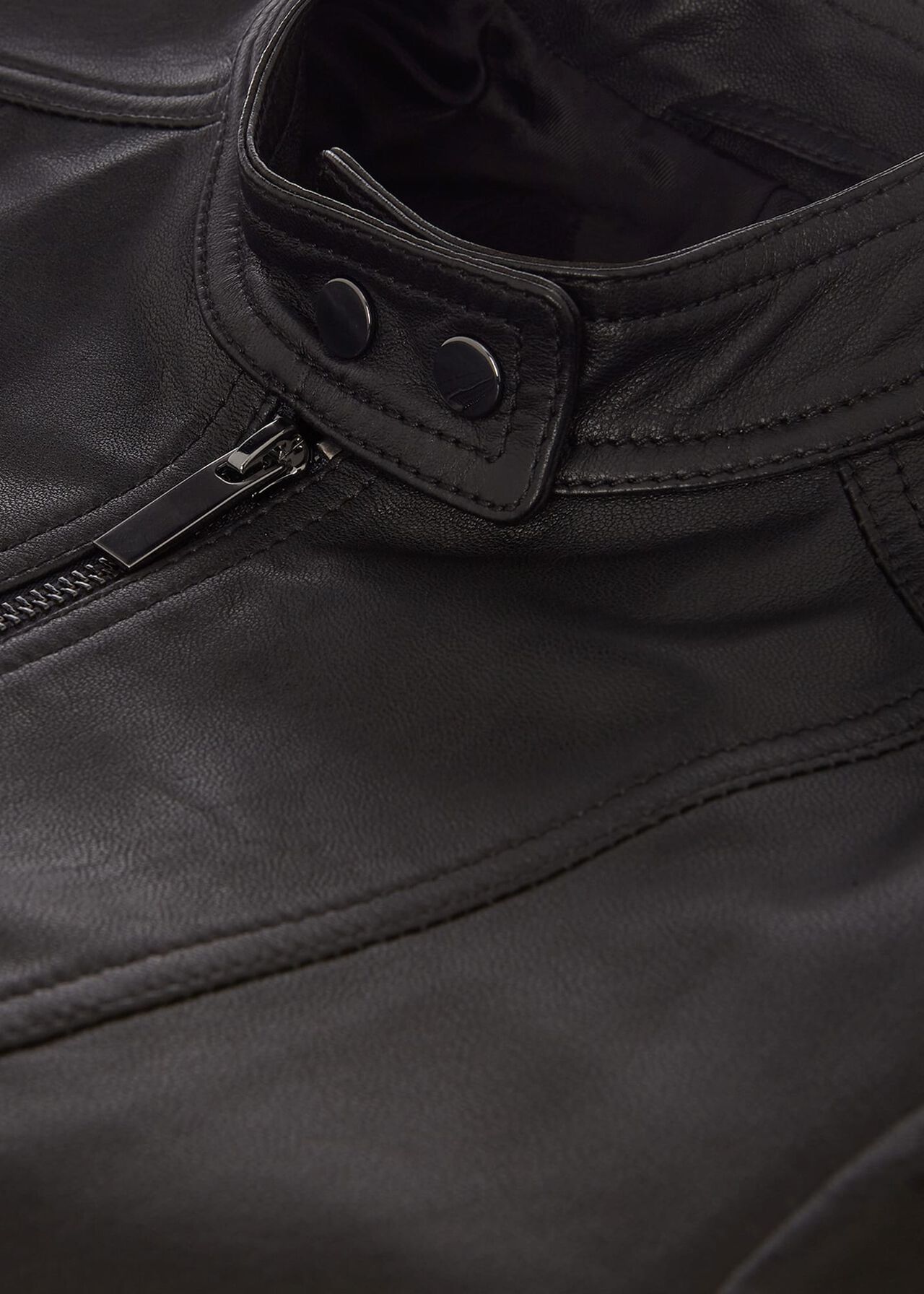 Fran Leather Jacket, Black, hi-res