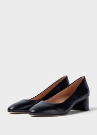 Abbey Leather Court Shoes , Black, hi-res