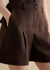 Lulu Linen Shorts, Bark Brown, hi-res