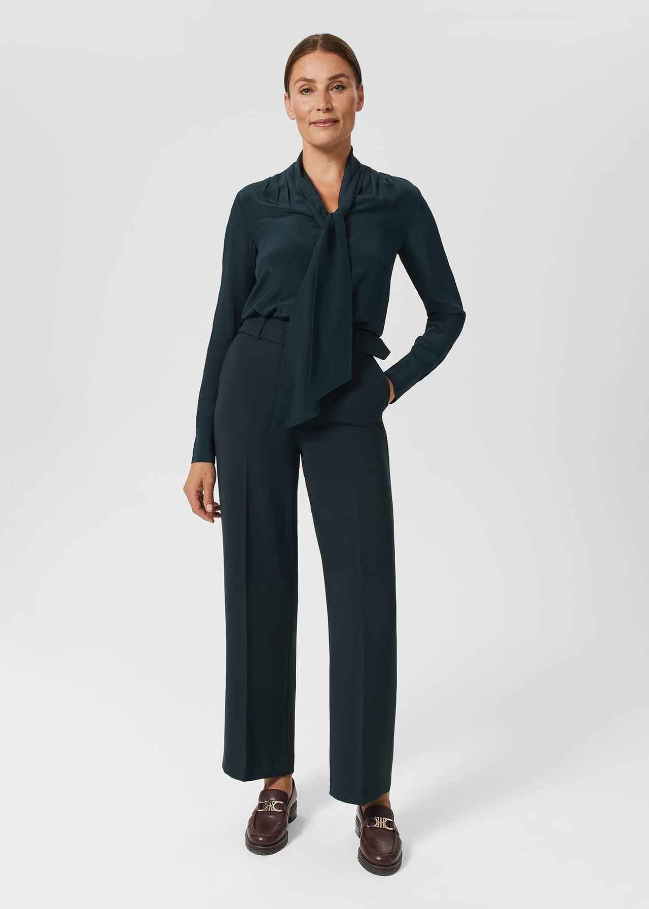 Macey Silk Blouse, Deep Pine Green, hi-res