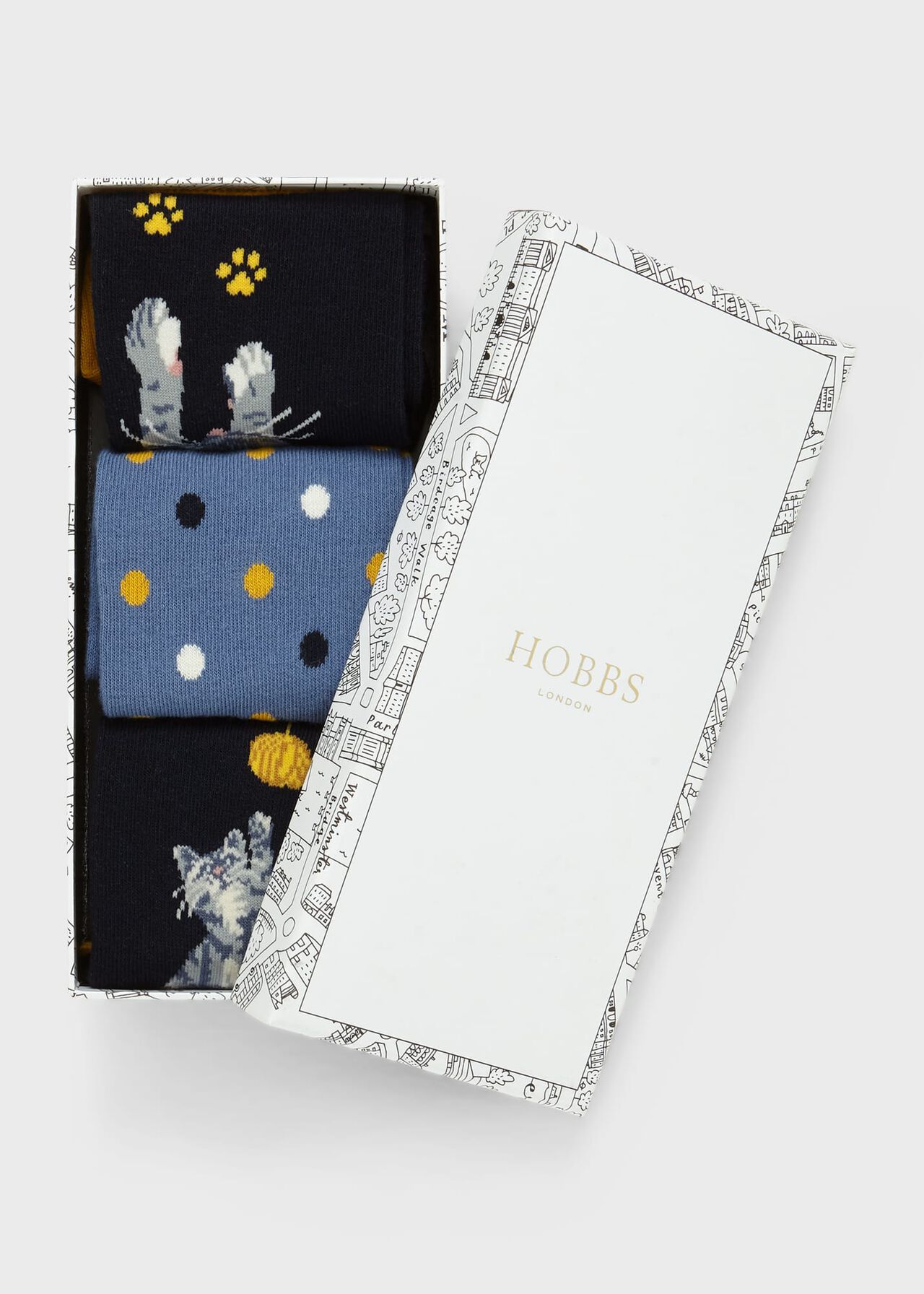 Playful Cat Sock Set, Navy Multi, hi-res