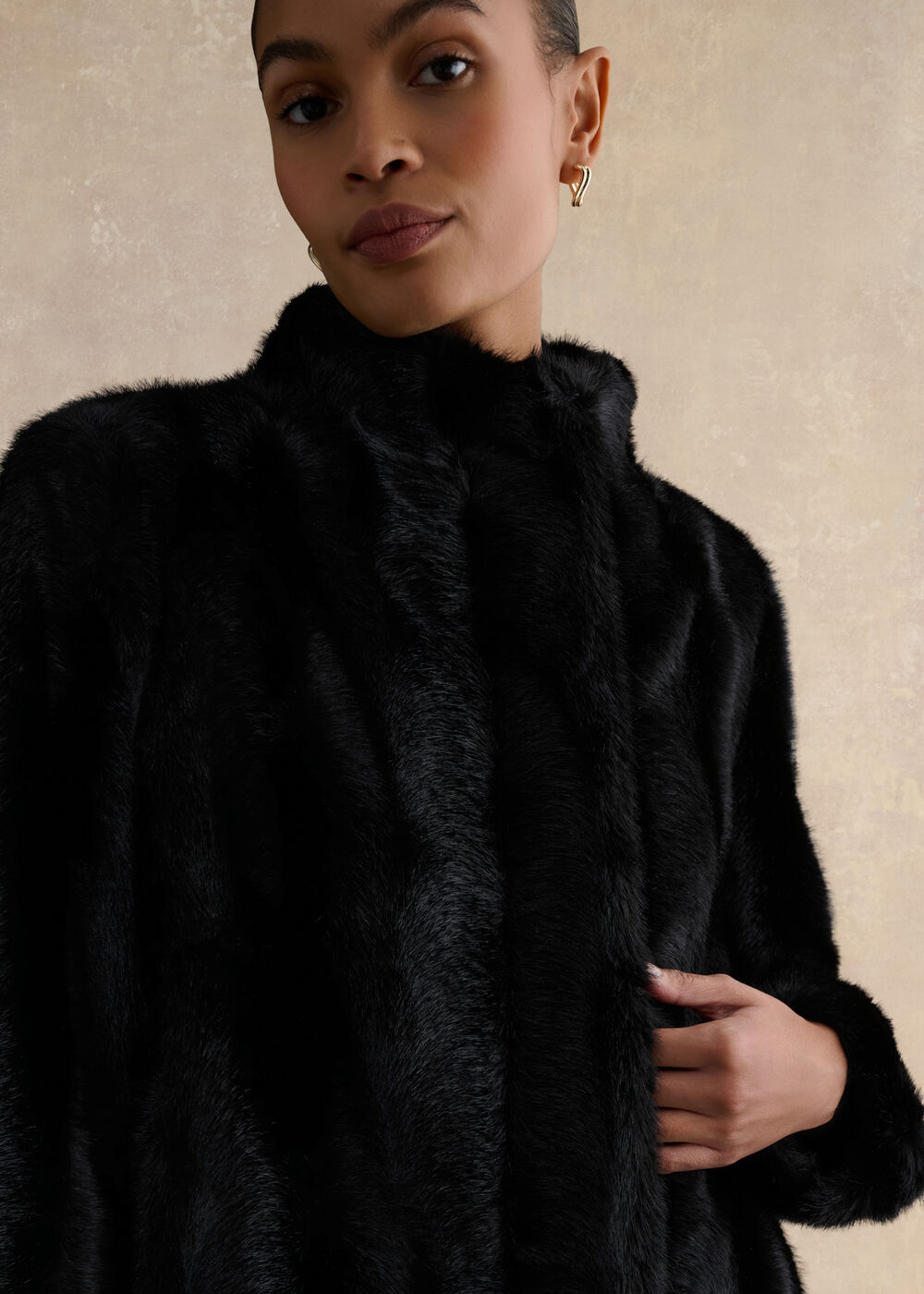 Misha Faux Fur Coat, Black, hi-res