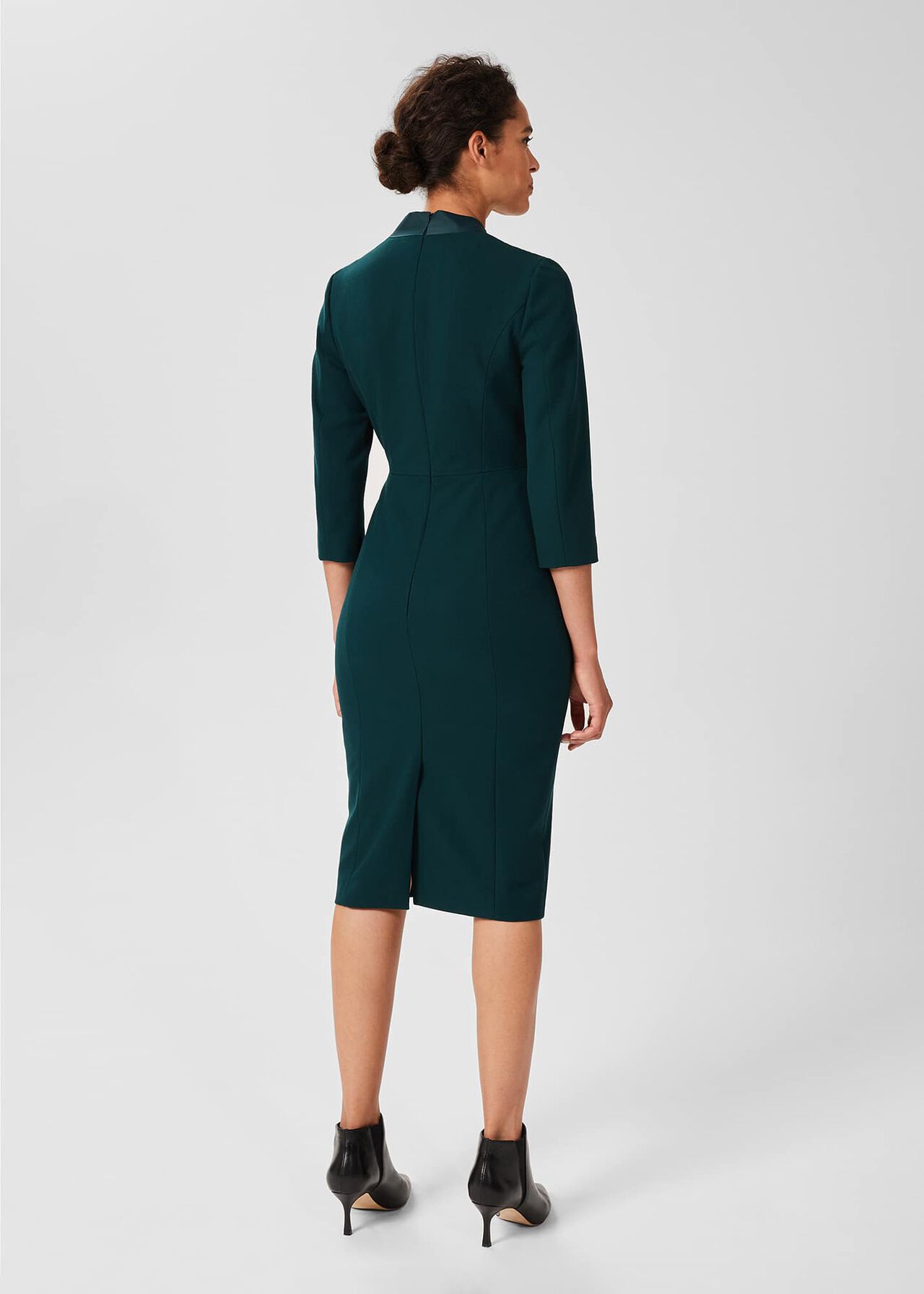 Alisa  3/4 Sleeve A-Line Dress , Dark Green, hi-res