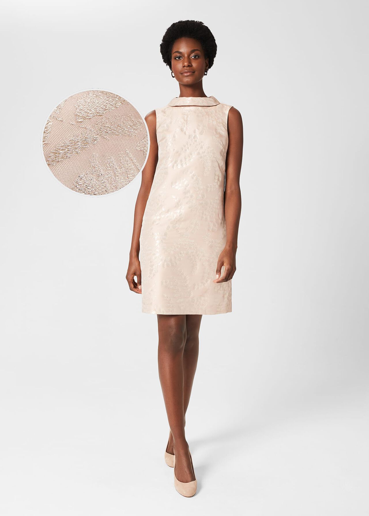 Rosalind Jaquard A Line Dress, Oyster Gold, hi-res