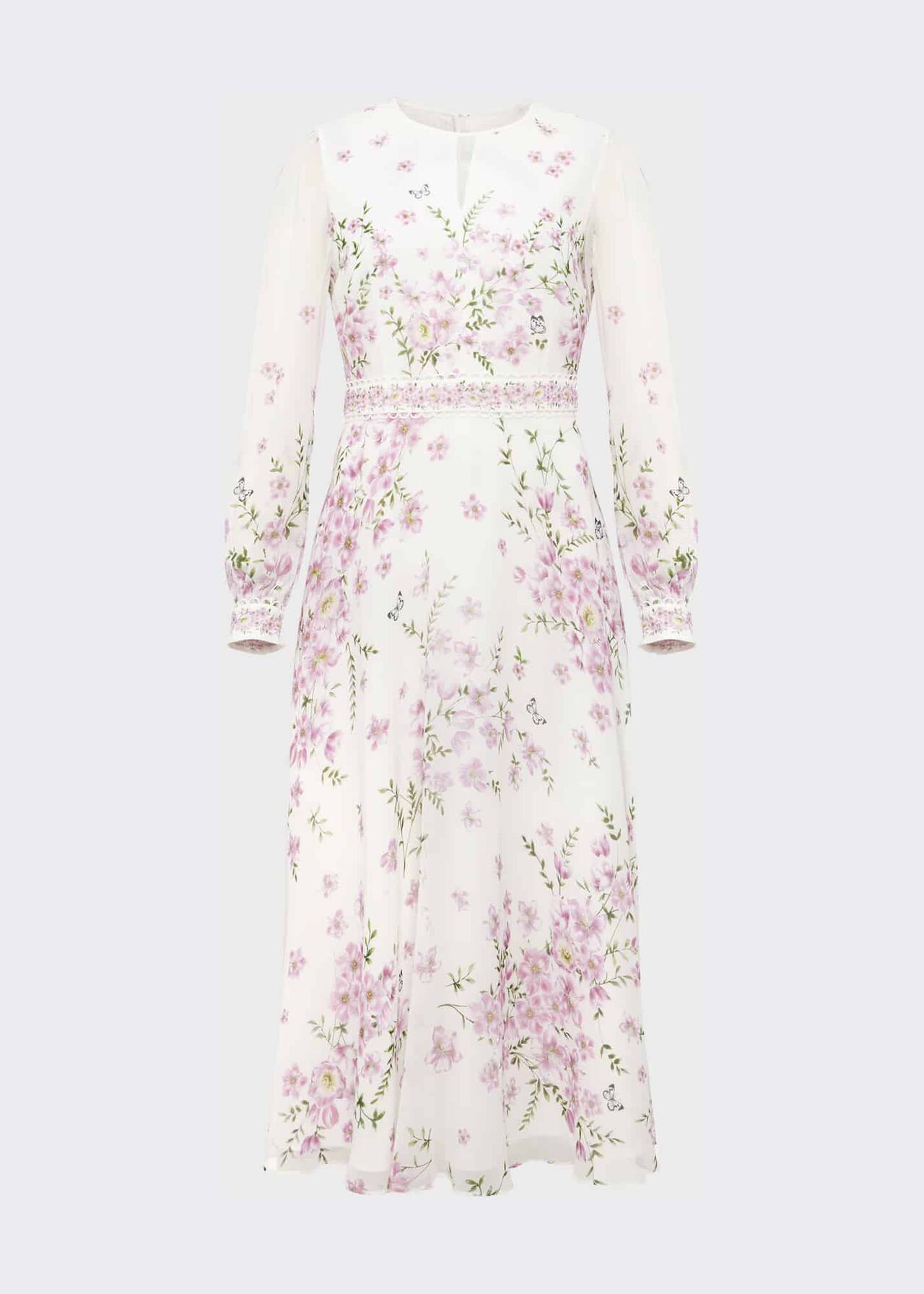 Skye Floral Silk Dress, Ivory Multi, hi-res