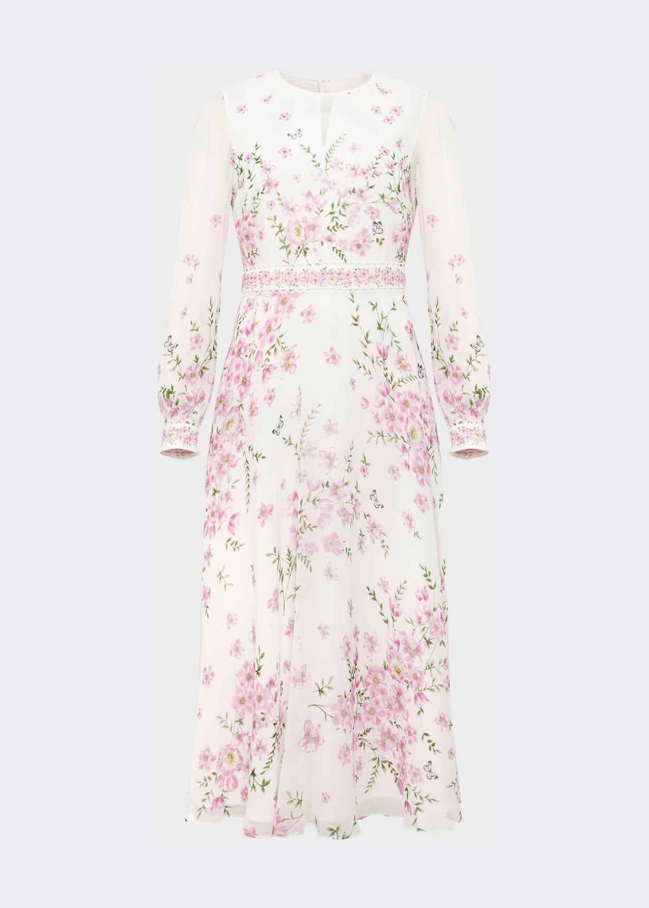 Skye Floral Silk Dress, Ivory Multi, hi-res