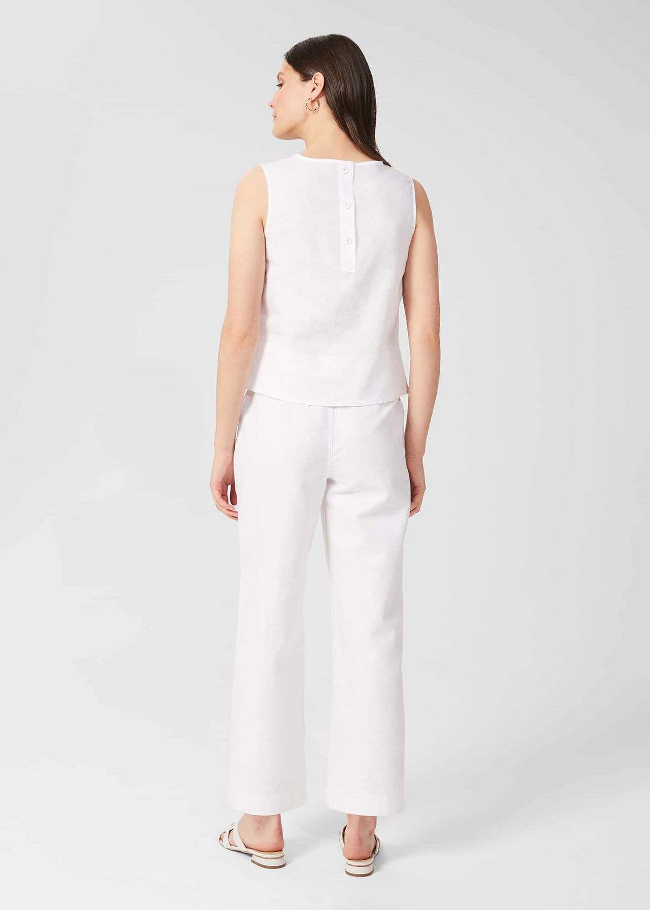 Halle Linen Top, White, hi-res