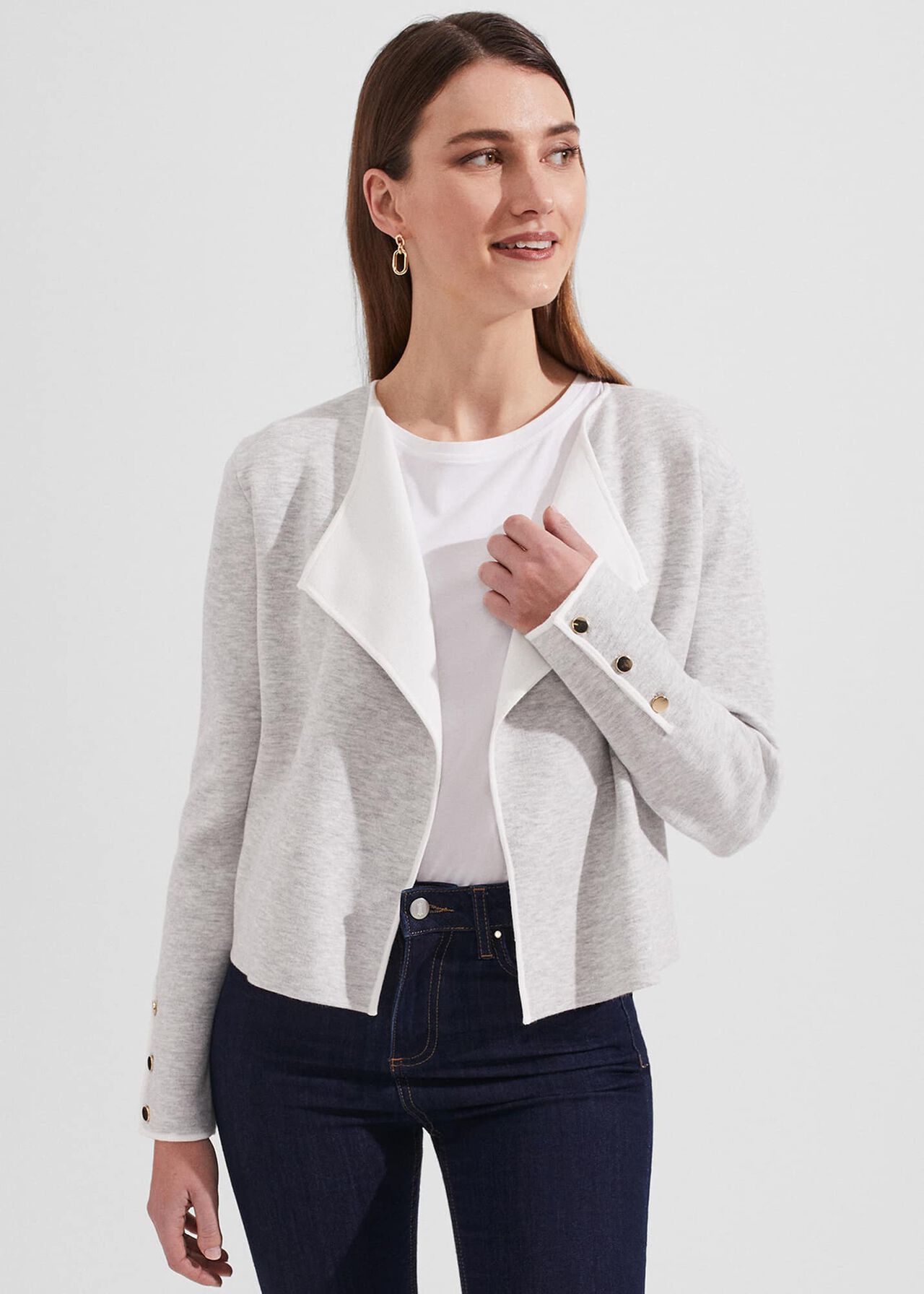 Darcy Knitted Jacket , Grey Ivory, hi-res