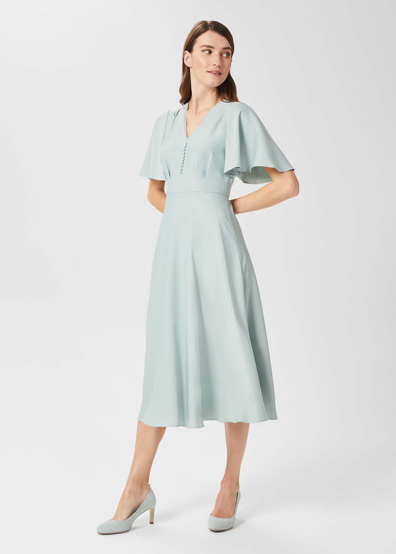 Kristen Satin Fit And Flare Dress, Thyme Green, hi-res