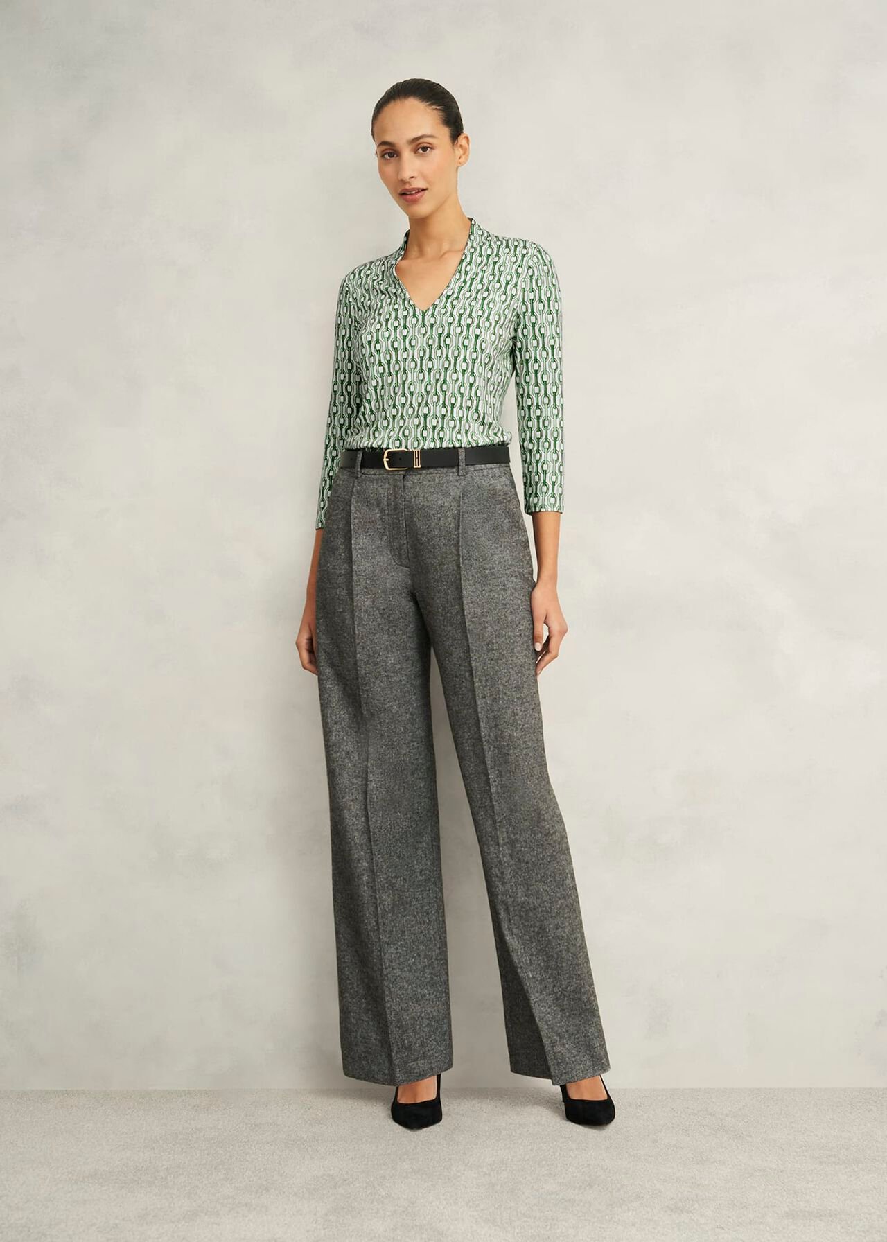 Aimee Printed Top, Green Ivory, hi-res