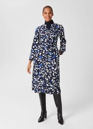 Petite Valeria Belted Dress, Navy Multi, hi-res