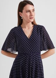 Petite Celia Spot Fit And Flare Dress, Navy Pale Pink, hi-res