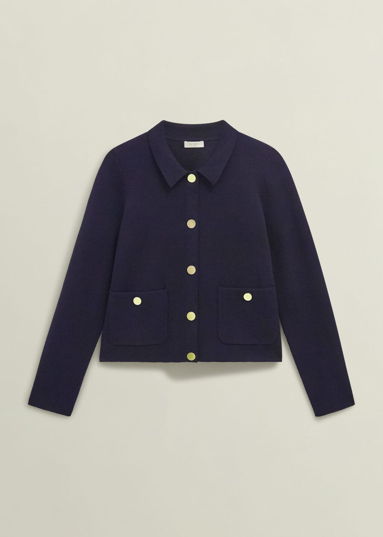 Daisy Cotton Wool Knitted Jacket, Hobbs Navy, hi-res